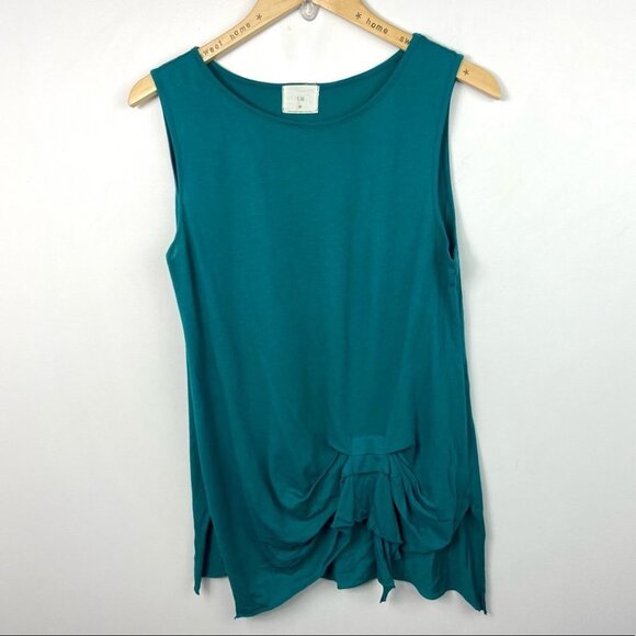 ANTHROPOLOGIE T.La Gathered Pleat Tunic Top Tank Teal Green Size Medium Oversize - Picture 7 of 10